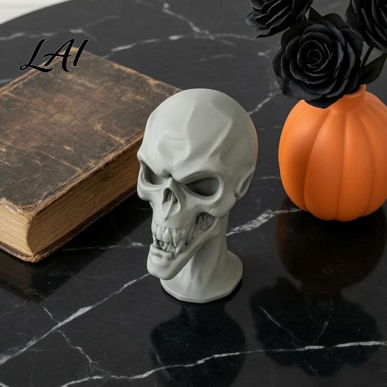 3D Printed Skull Statue Statue Halloween Creepy Figurine Gothic Table Party Supplies Centerpiece Spooky Ornament for Home Mantel Desk Decor