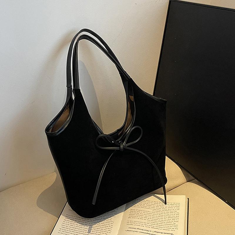 Женская сумка-тоут из искусственной кожи с бантом, большая вместимость, замшевая однотонная дизайнерская сумка через плечо с верхней ручкой, большая рабочая сумка