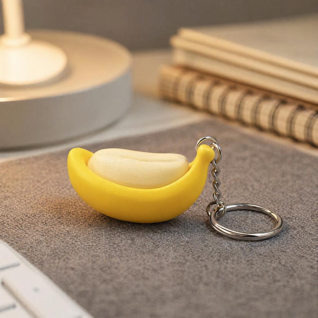 Cute Banana Fidget Keychain Mechanical Switch Push Button Clicker Stress Anxiety Relief Decompression Sensory Squeeze Fun Gift