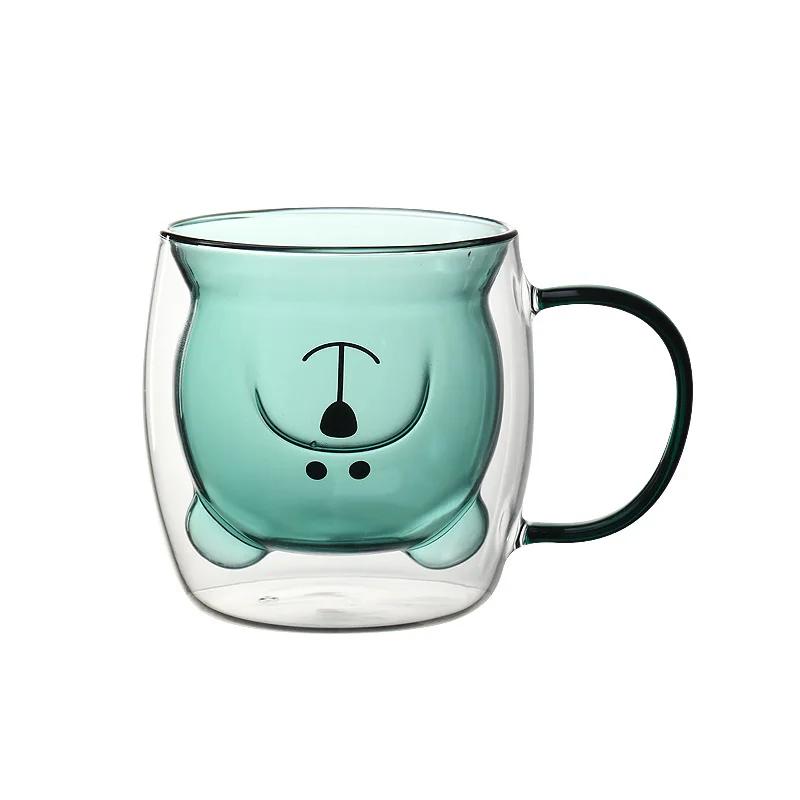 250 мл мультяшный медведь двойной стенки стеклянная чашка - симпатичная термокружка кофе молоко сока, креативный изолированный подарок для дома и офиса