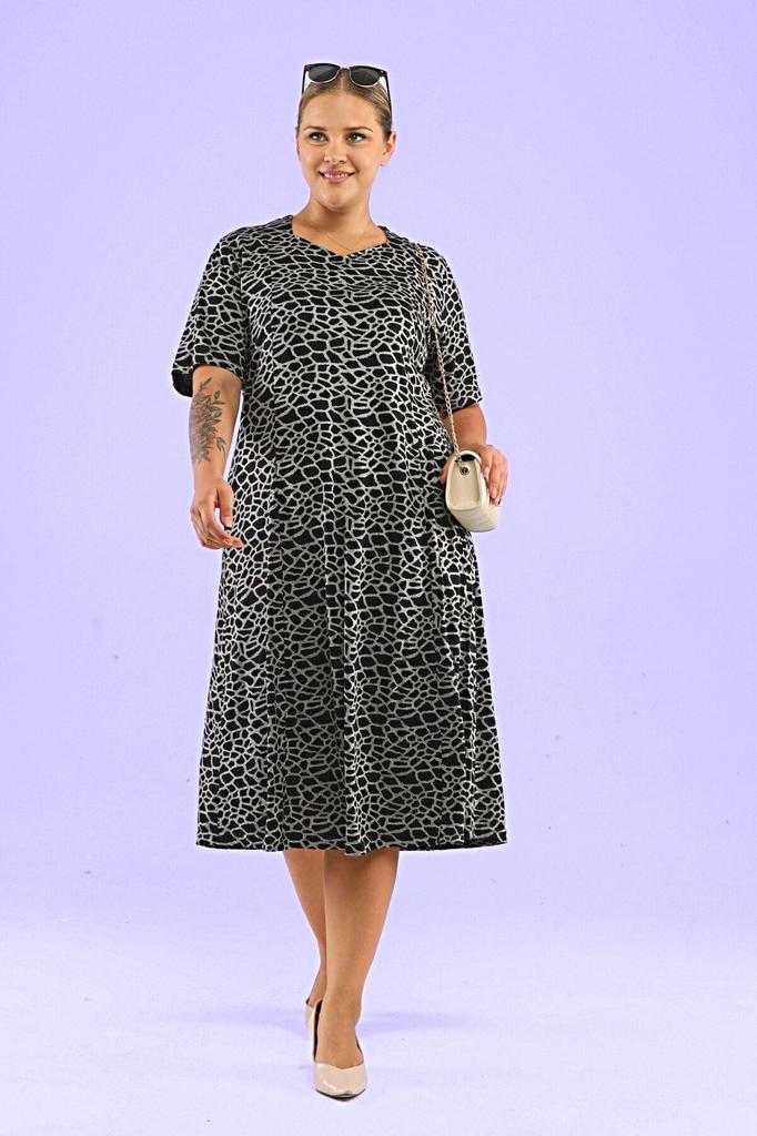 Женское платье больших размеров Платье миди больших размеров Темно-синее в горошек и с леопардовым узором
