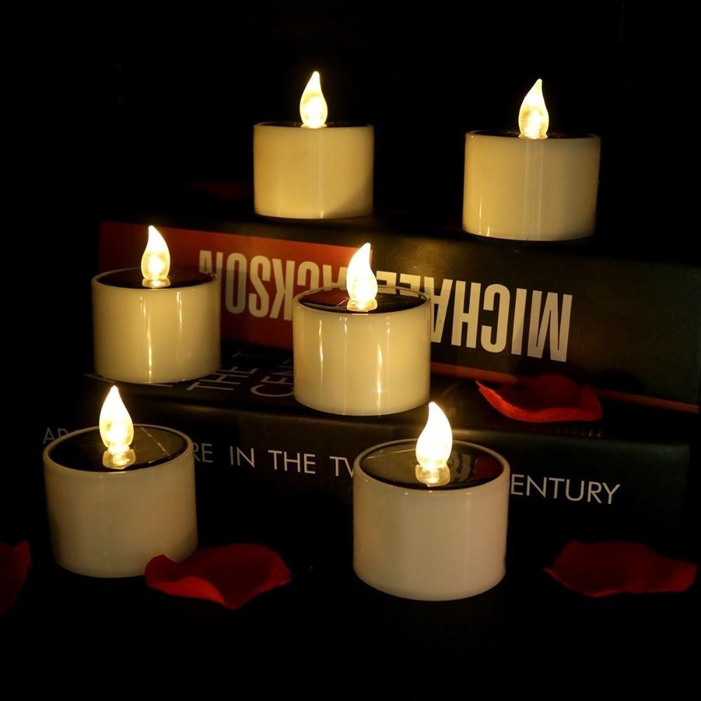 6pcs Warm White Candles Lights Solar Flickering Candles New Sensor Decor Lamp Garden Lighting