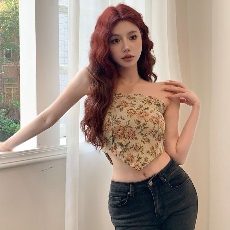 Женская майка-майка без рукавов с цветочным принтом, облегающая, повседневная, легкая, укороченная, сексуальная футболка