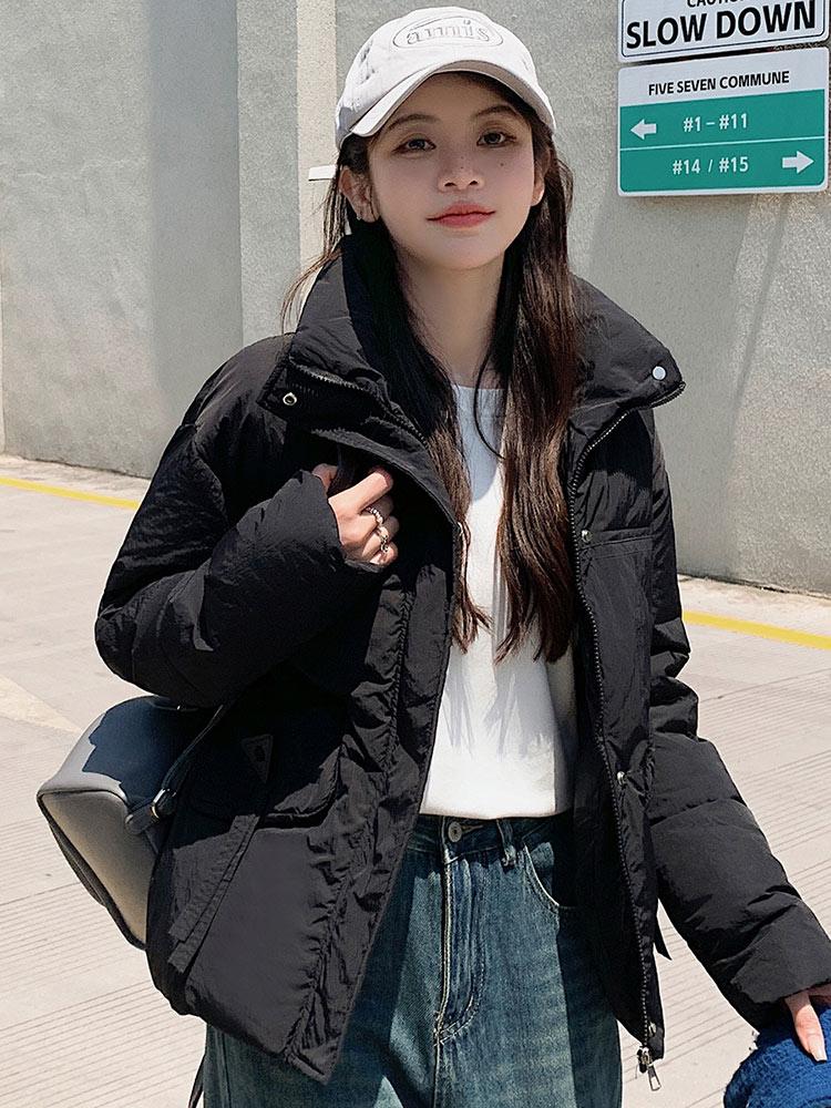 2024 New Casual Stand Collar Winter Women's Puffer Jacket Clothes Cropped Parkas Coat Down Cotton Padded Outwear