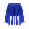 Girls Ruched Irregular Dance Skirt Sparkly Rhinestones Elastic Waistband Built-in Briefs Skirt