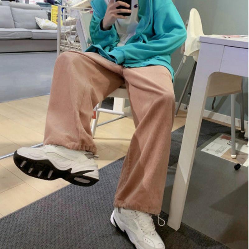 Повседневные брюки, женские однотонные свободные широкие брюки в корейском стиле, универсальные осенние вельветовые женские брюки, минималистичные студенческие шикарные модные брюки