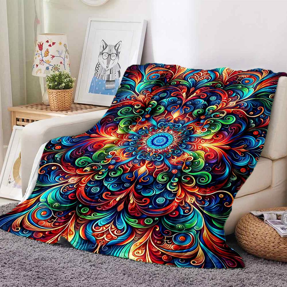 1pc Psychedelic Patterns Soft & Warm Polyester Knit Blanket, Digital Printed, All-Season Throw for Napping, Traveling, Sofa yy250906015