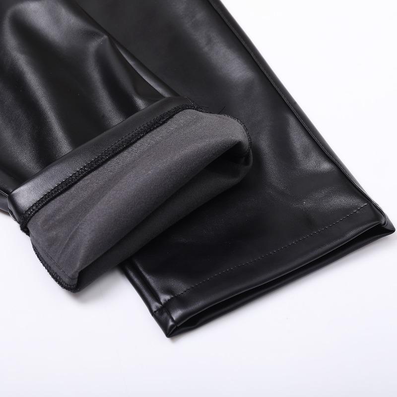 Mens Camouflage Pu Elastic Slim Fit Casual Long Leather Pants