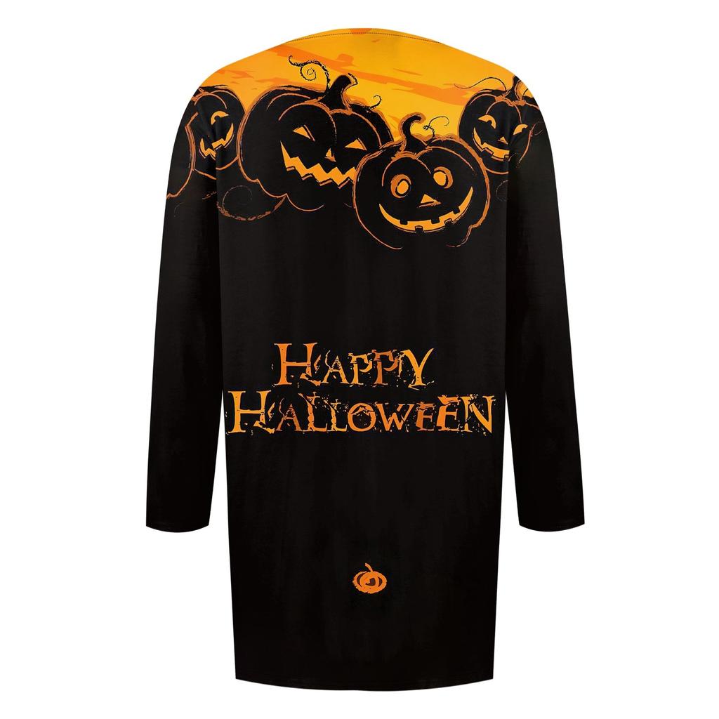 Женская мода, повседневный кардиган с принтом на Хэллоуин, средней длины, куртка, пальто