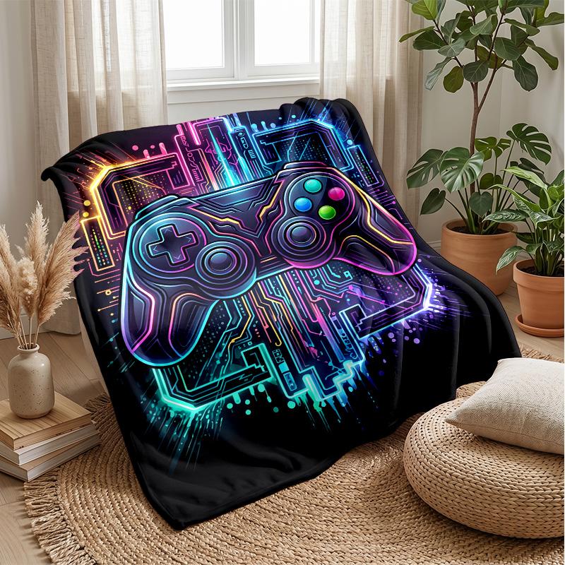 Neon Game Controller Theme blanket Lightweight Warm Flannel Blanket Decorative Throw Blanket for Home Decoration