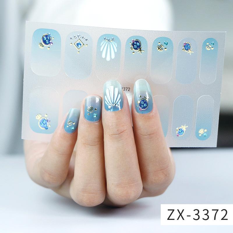 ZX 3D Waterproof No-Cure Gel Nail Wraps, Full Cover Japanese & Korean Style Spring & Summer Nail Stickers, Nail Patch Films