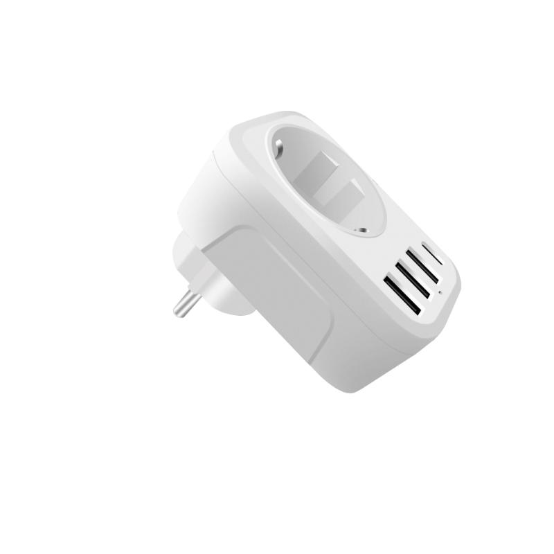 Розетка европейского стандарта, розетка немецкого стандарта, вилка 5-в-1, 3680 Вт, розетка высокой мощности с 3 портами USB QC 3.0, быстрая зарядка, 1 порт Type-C, адаптер питания 16 А
