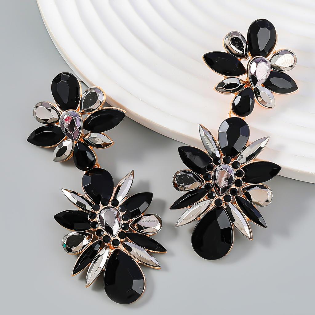 Crystal Flowers Dangle Geometric Earrings For Women Pendientes Bride Wedding Party Vintage Jewelry