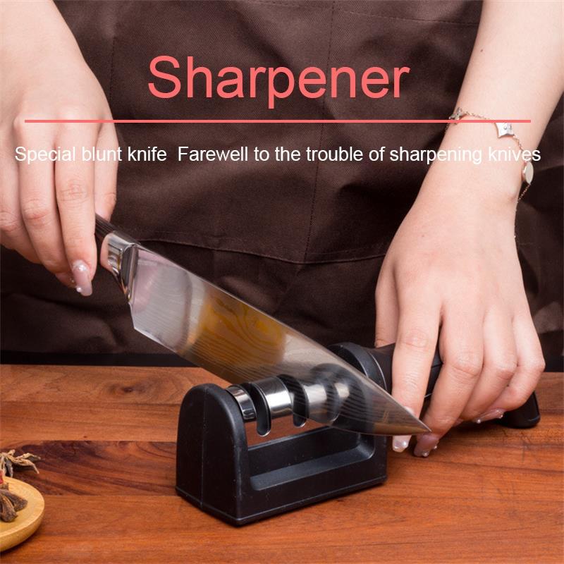 Kitchen 3/4-segmented Sharpener for Knives, Household Multifunctional Manual Three-targeted Black Grinding Stone