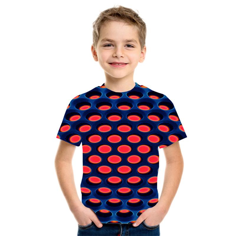 Summer Round Neck 3D Geometric Pattern Printed Top Fashionable Casual Short Sleeved Children's Boy T-shirts