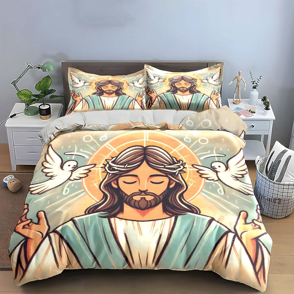 Jesus, doves, and halos. Bedding sets Duvet cover sets Duvet covers Pillowcases(1 * Duvet Cover 2 * Pillowcases, without duvet insert)