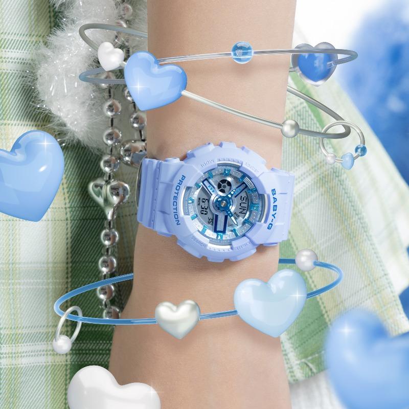 Casio Женские часы Baby-G, смола, 100 м водостойкость, аналоговые, ударопрочные, кварцевые, BA-110YK-2A