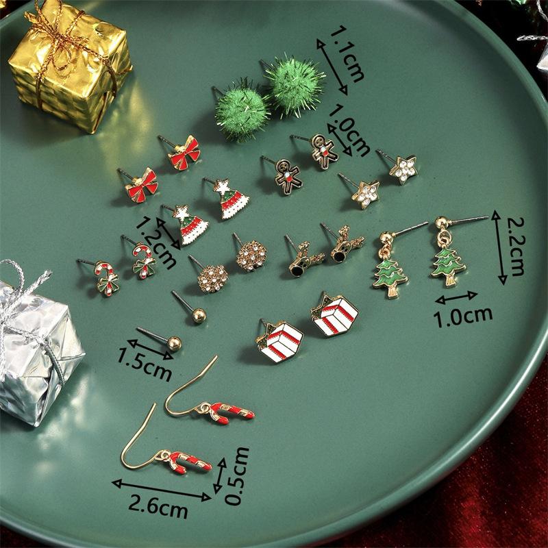 Набор из 24 пар рождественских серег для женщин, маленькие блестящие серьги с цирконом в виде рождественской елки, Санта-Клауса, снежинок, праздничные ювелирные аксессуары в подарок