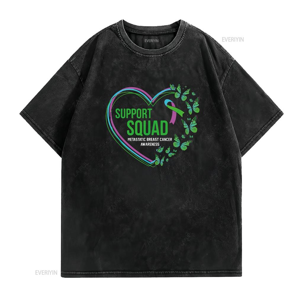 Womens Heart Support Squad Ribbon Metastatic Breast Cancer T Shirt Black Large vintage Washed Stretched streetwear Soft Stylish