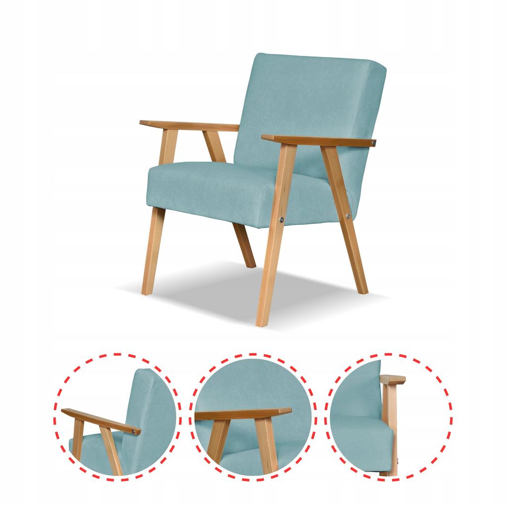 Fotel w stylu PRL retro vintage SOLER Family Meble turkusowy welur Hunter