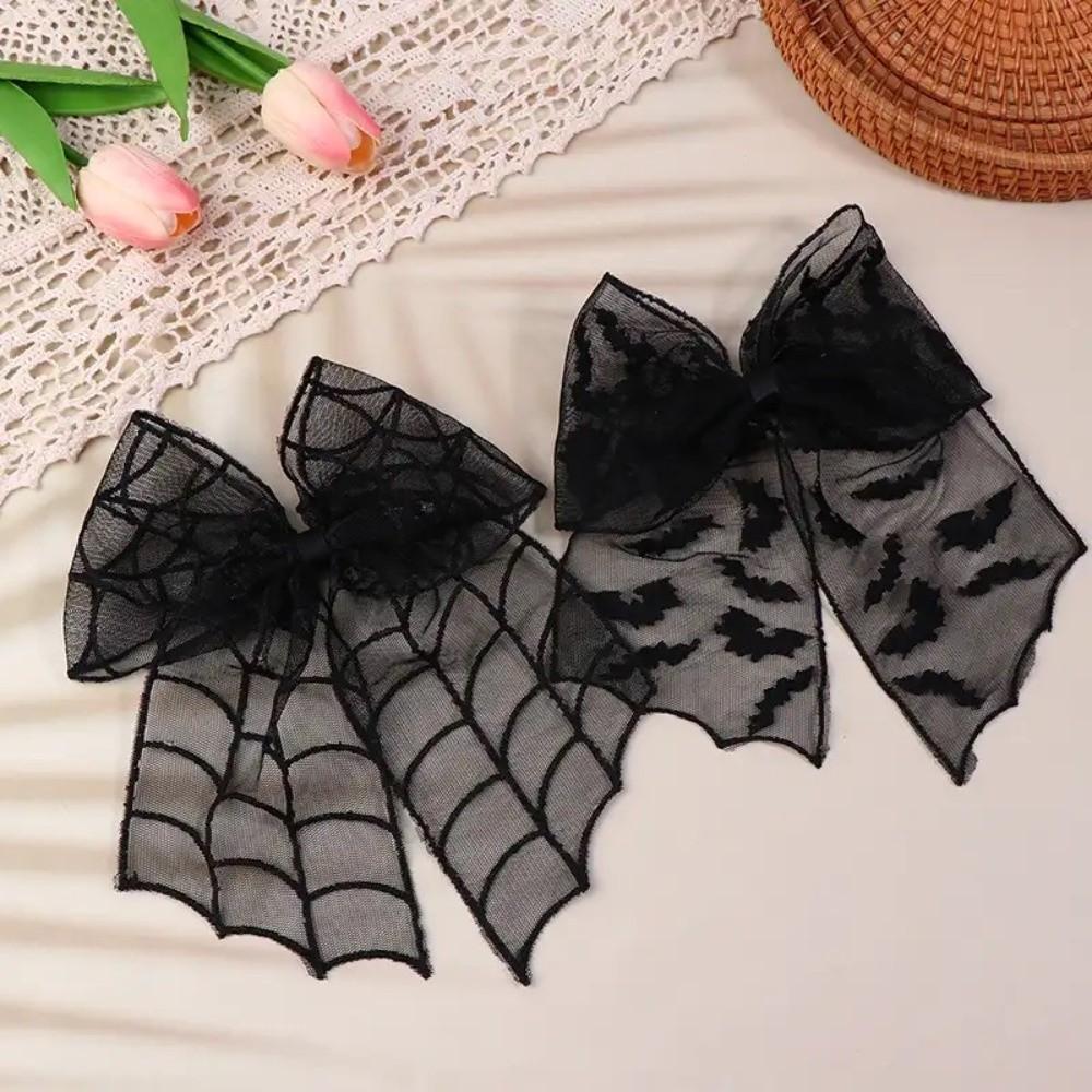 Lace Spider Web Hair Clip Spring Clip Halloween Hairpin Creative Bat Head Veil Hair Accessories