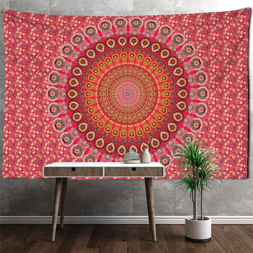 Красный мандала цветок гобелен настенный абстрактный психоделический колдовство богемный общежитие гостиная домашний декор