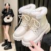 Fashion Snow Boots for Women Female Shoes Winter Footwear Boots-Women Plush Round Toe Flat Heel Leather Lolita Ladies Med 2024 Fur