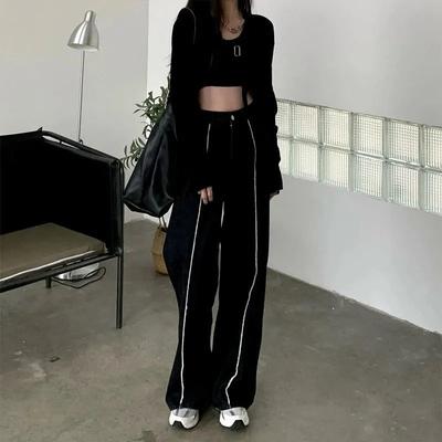 Весна 2022, женские полосатые черные женские широкие джинсы с высокой талией, мешковатые женские джинсовые капри, брюки, джинсовые брюки для мамы