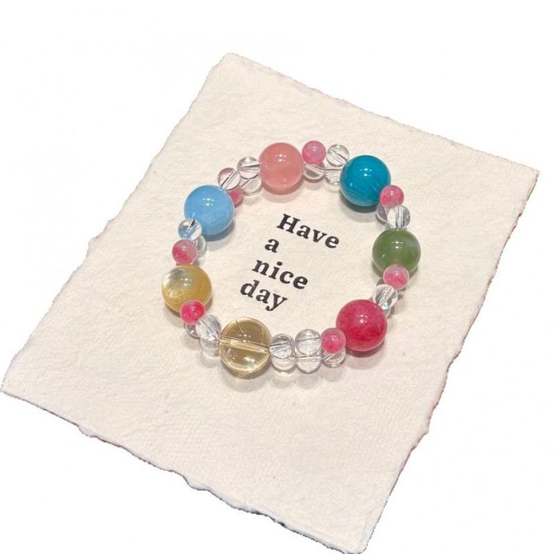 Colorful Natural Crystal Beaded Double Row Bracelet Women