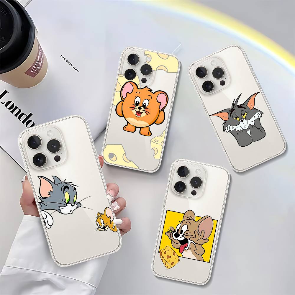 Милый Чехол для Телефона с Джерри и Томом Для IPhone 17 16 15 14 Plus 13 12 11 Pro Max Задняя Крышка Телефона Прозрачный Ударопрочный Чехол