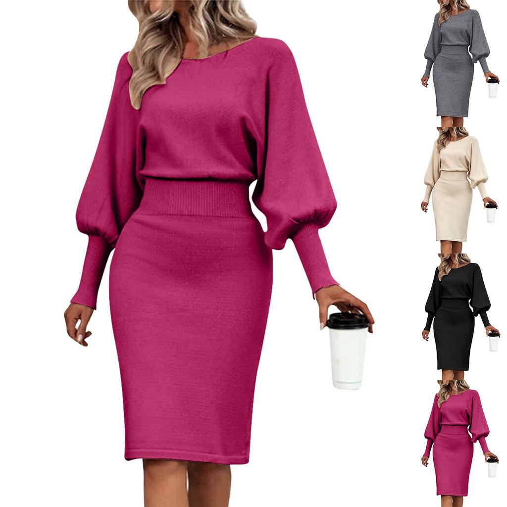 Women's Fall And Winter Fashion Sexy Slim Waisted Package Hip Dating Long Sleeve Dresses