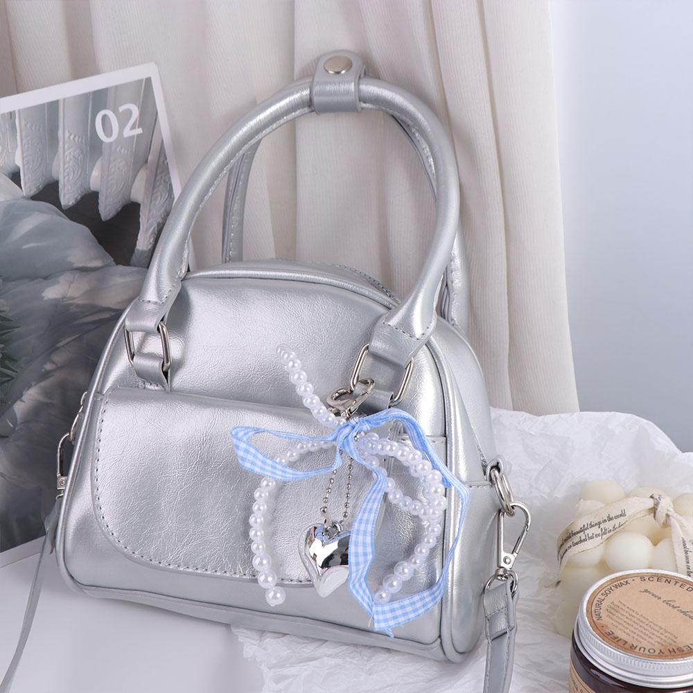 Pearl Plaid Ribbon Bow Key Chain Bag Pendant Phone Pendant Kawaii Balletcore Keychain  Bag Hanging