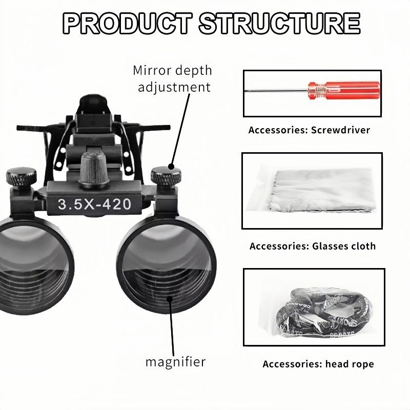 1Set Dental Metal Clip-On Binocular Magnifier Glass High-Definition Oral Head-Mounted Surgical Magnifier 2.5x/3.5x Magnification