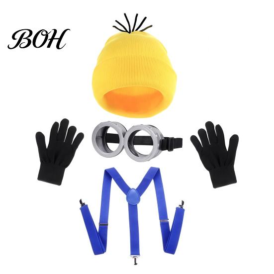 Family Gathering Party Wear Knit Hat Costume Set, Retro Round Glasses Suspenders Gloves, Halloween Frame Funny Cosplay Accessories Kit for Adults,