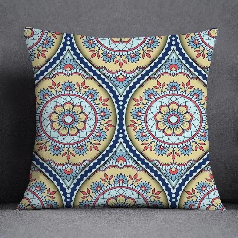 Retro Mandala Pattern Double Sided Pillowcase Decorative Square Cushion Cover for Home and Office Insert Not Included