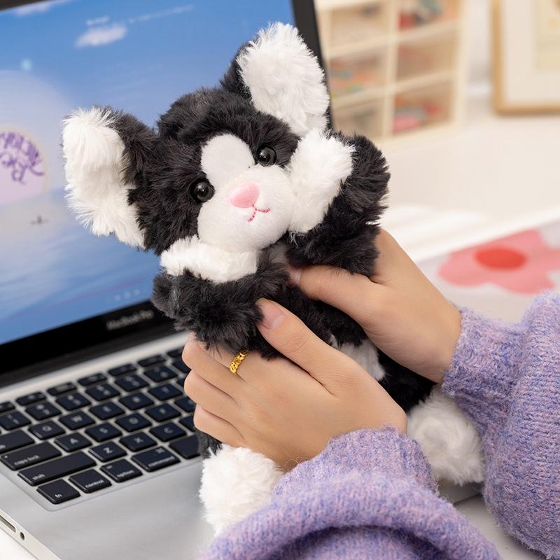 High Quality Simulationgerman Devon Rec Cat Plush Toy Lifelike Black And White Curly Hair Plush Puppy Kittens Plushie Gift