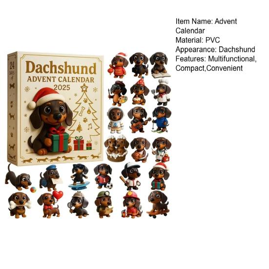 2025 Адвент-календарь Такса 24-дневный календарь обратного отсчета с 3D акриловыми украшениями Декор для рождественской елки Уникальный подарок для любителей собак