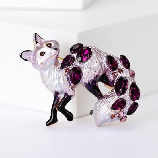 Vivid Fox Shape Brooch Shiny Rhinestones Pin Women Lovely Enamel Animal Party Casual Badge Clothes Accessories