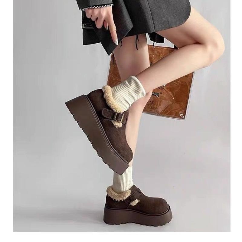 Мода 2024 года, новые зимние женские туфли, плюшевые, теплые, модные, ретро, хлопковые, женские, удобные, на толстой подошве, с пряжкой, зимние ботинки