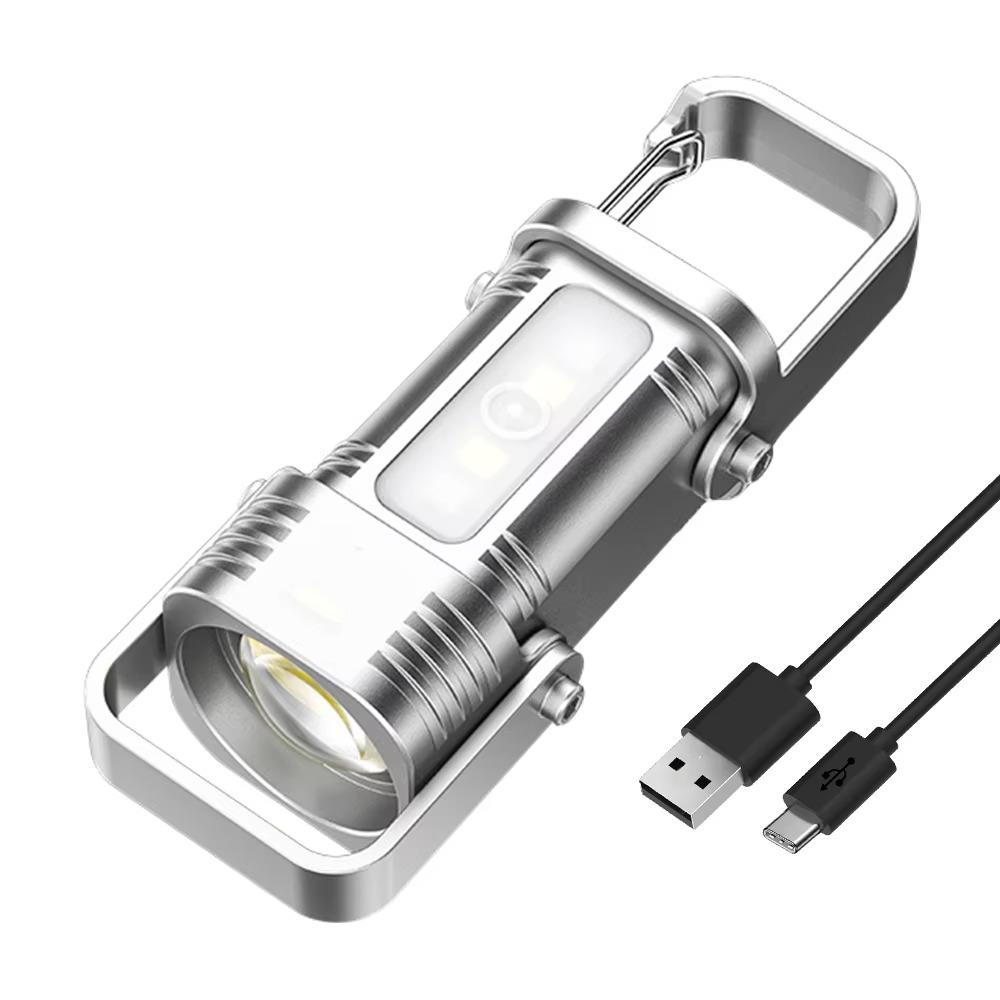 Multifunctional Keychain Flashlights USB Rechargeable Mini Flashlight  Outdoor Hiking Camping