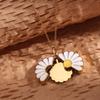 Handmade Glaze Oil Chrysanthemum Pendant Titanium Steel Daisy Necklace  Jewelry Accessories