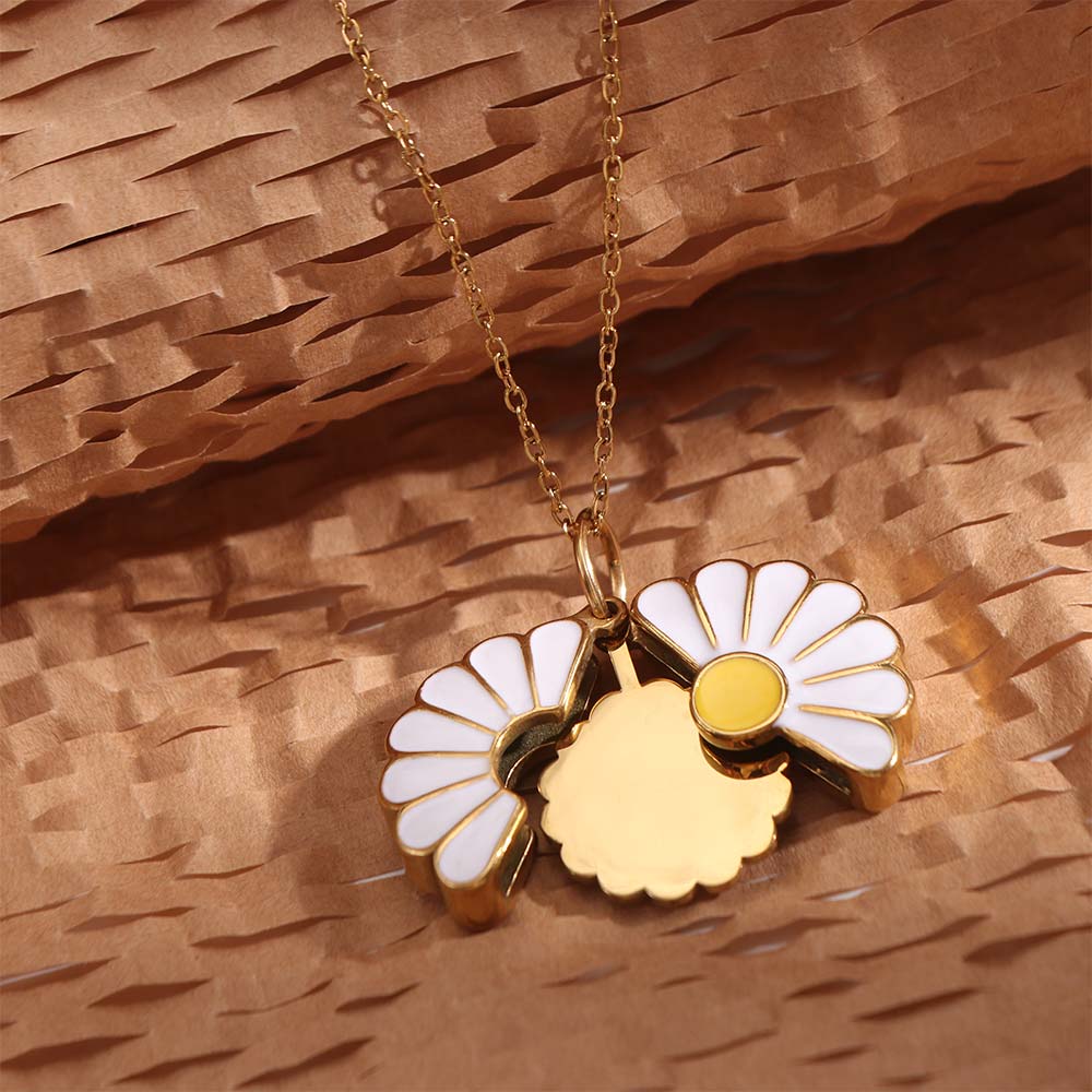 Handmade Glaze Oil Chrysanthemum Pendant Titanium Steel Daisy Necklace  Jewelry Accessories