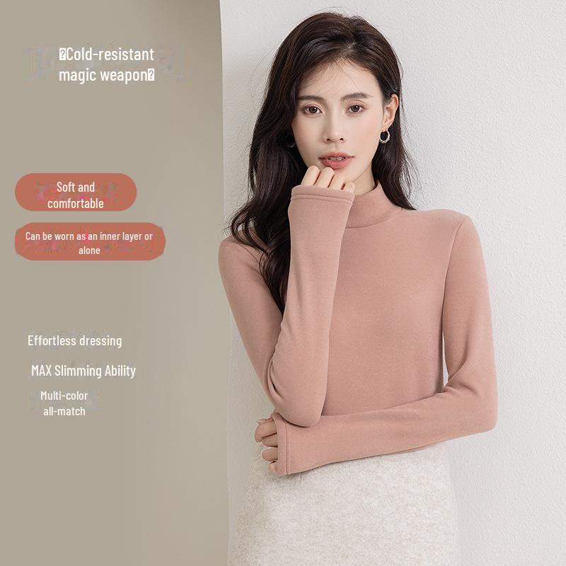 Women's Plush Thickened Half-High Collar Top - Stylish Autumn/Winter 2023 Innerwear