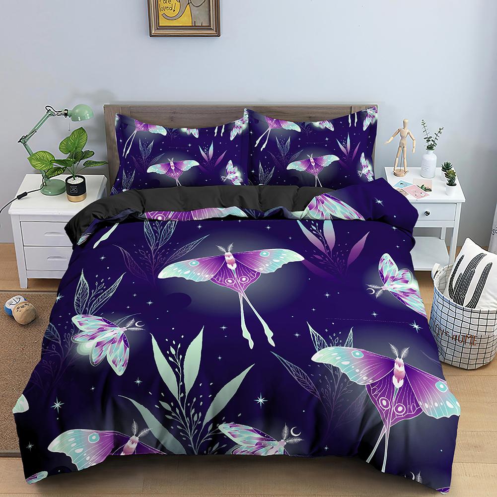 3D Dreamy Night Galaxy Purple Butterfly Printed Purple Flying Duvet Cover Комплект постельного белья для детей, девочек, подростков, взрослых, 3 пододеяльника