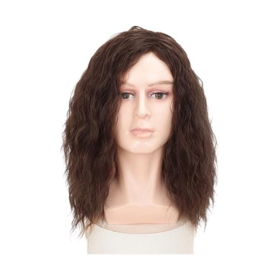 Men Wig Headgear Curly Blond Vintage Shoulder Length Handsome Corn Perm Chemical Fiber Full Head Set Soft Natural Hair Extensions