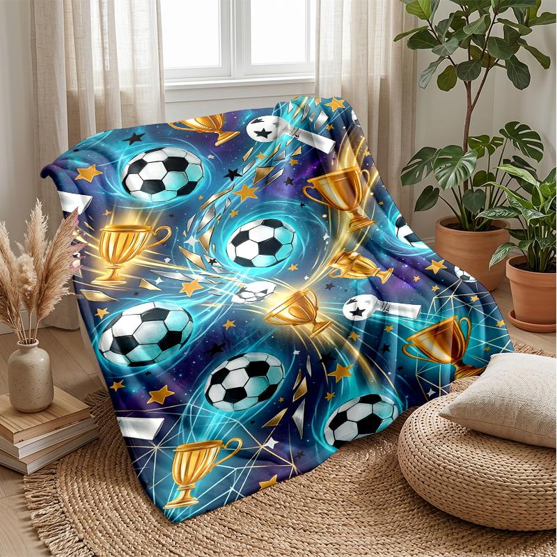 Soccer Trophies and Awards Theme blanket Lightweight Warm Flannel Blanket Decorative Throw Blanket for Home Decoration