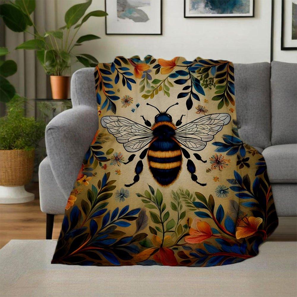 "Colorful Bee Floral Wall Art Print"Blanket Flannel Throw Blanket for Sofa, Bed, Travel, Camping, Office, Couch, Chair, And Bed Gift for Chr