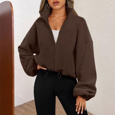 Женская флисовая куртка на молнии с коротким рукавом, зимнее укороченное пальто с длинным рукавом, подол на кулиске, воротник-стойка, теплая тренировочная кофта