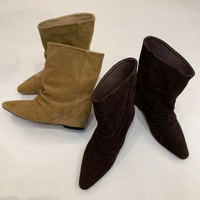 Версия из овчины~ Французский нишевый темперамент заостренные внутренние ботинки на платформе ковбойские ботинки женские 2025 новые тонкие короткие ботинки