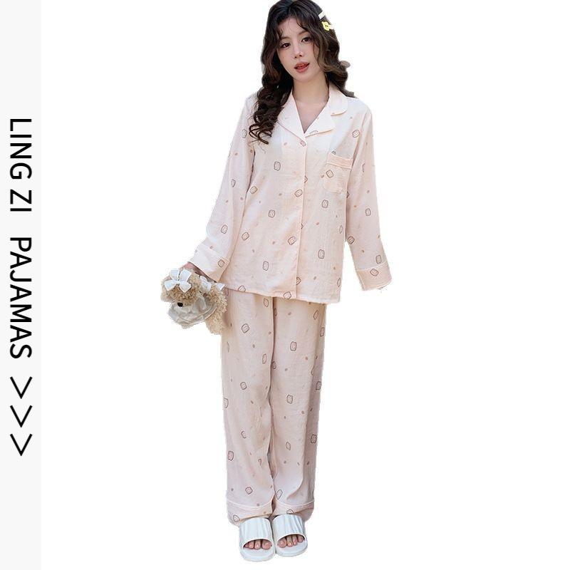 1011 new ice silk pajamas women's fairy style long-sleeved trousers cartoon cute loungewear suit can be worn outside